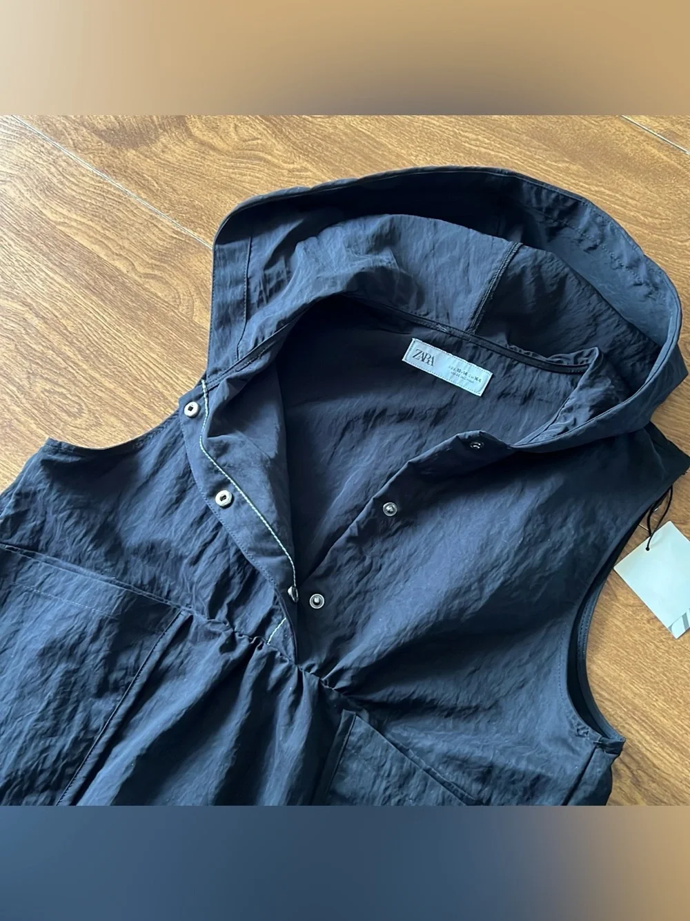 Zara Children Black Sleeveless Hooded Pockets Front Dress Kids size 13/14 NWT
